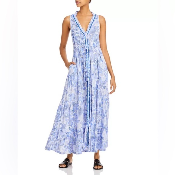 Poupette St Barth Dresses & Skirts - Poupette St. Barth XS Nana Printed Sleeveless‎ Button Front Maxi Dress Blue